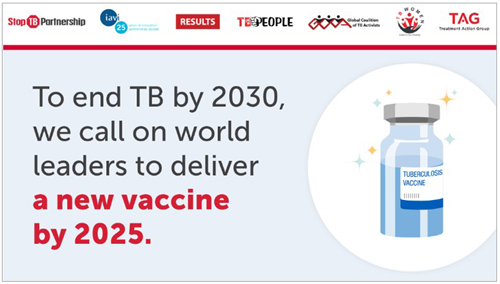 2030 yılına kadar tüberkülozu sona erdirmek için 2025 yılına kadar yeni bir aşı konusunda Dünya liderlerine çağrı yapıyoruz!